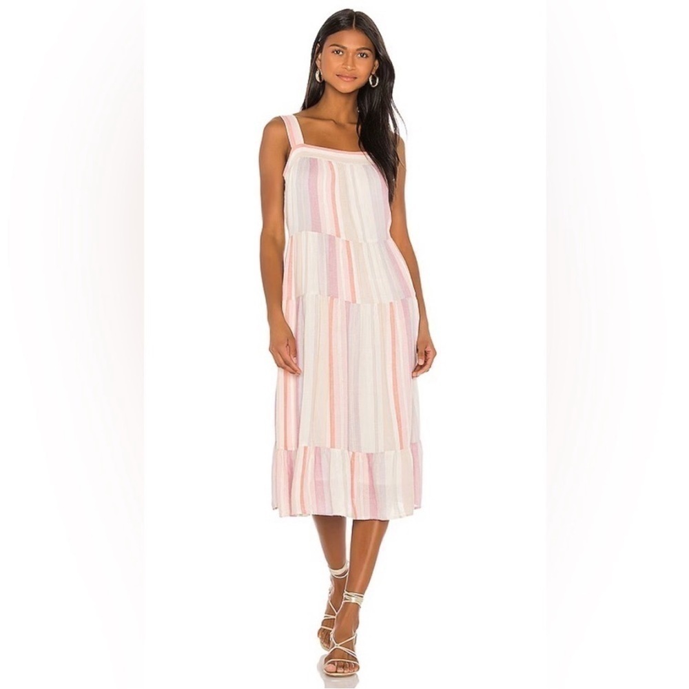 Rails Amaya Dress Juliette Metallic Stripe Pink Linen Midi